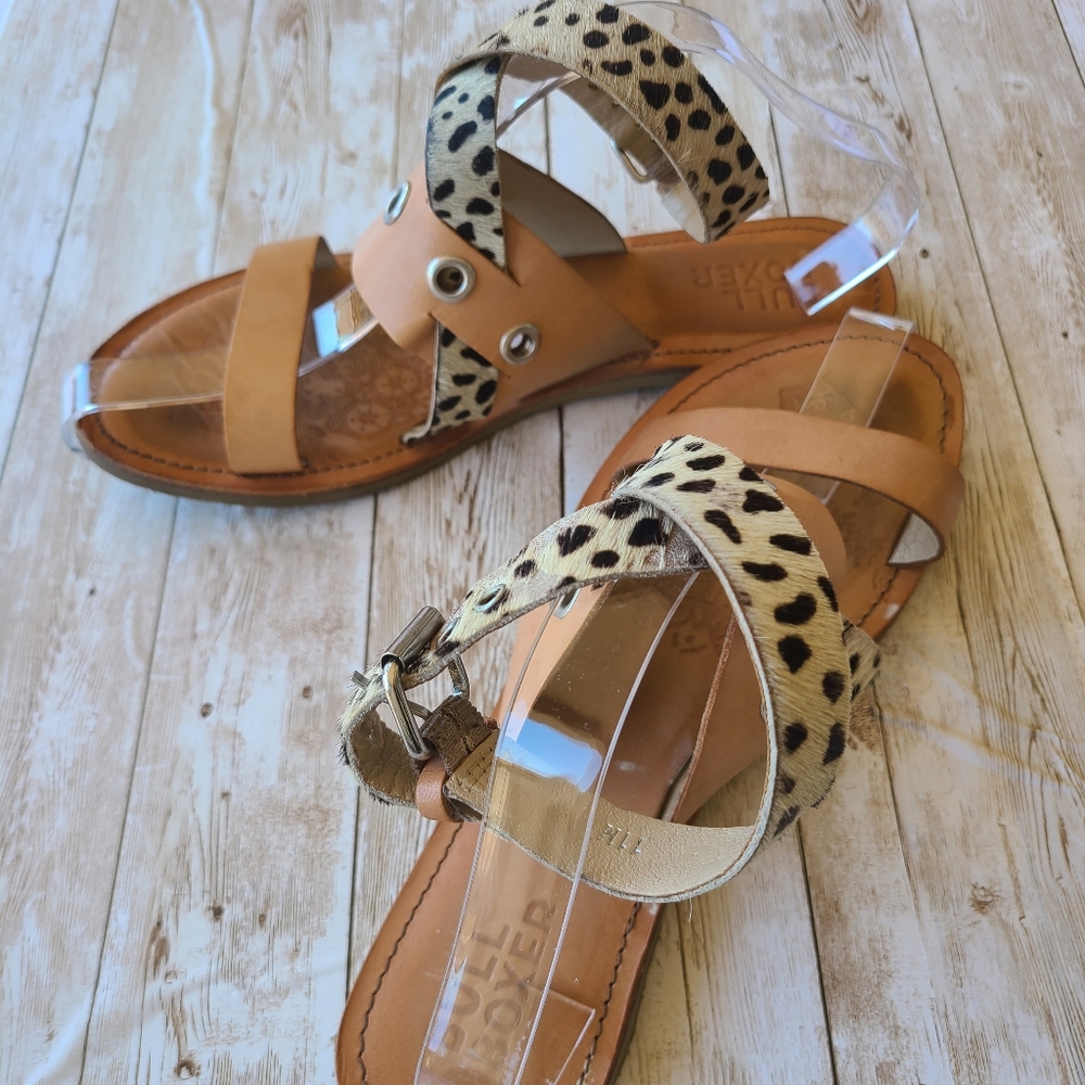 Bull Boxer Alexandra Women's Leather/Cheetah Print Ankle Strap Sandal Size 10